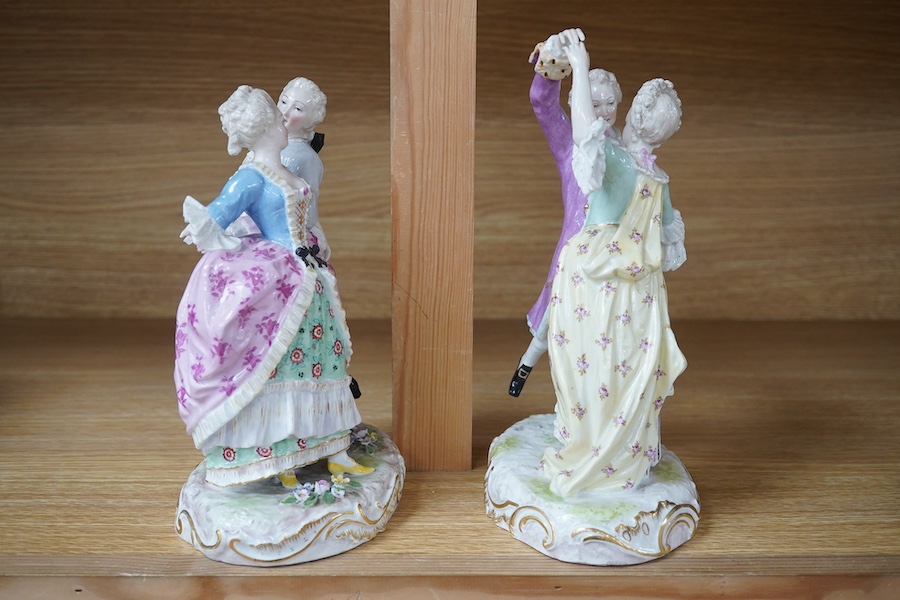 Two Sitzendorf ‘dancer’ figure groups, late 19th century, tallest 24cm. Condition - good